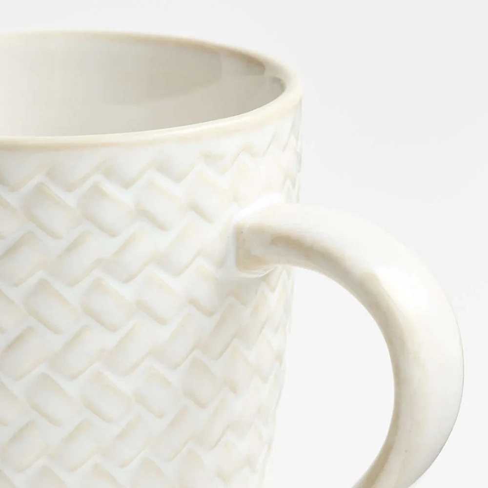 Crate&Barrel Winter Pinecone 12-oz. White Stoneware Mug (1/6)